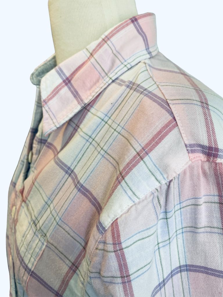 XS LL Bean Pastel Plaid Fleece Lined Flannel Shirt Women's