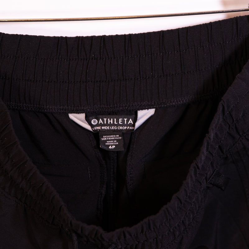 Athleta Women's Avenue Wide Leg Straight Crop Athleisure Pants Solid Black 6P