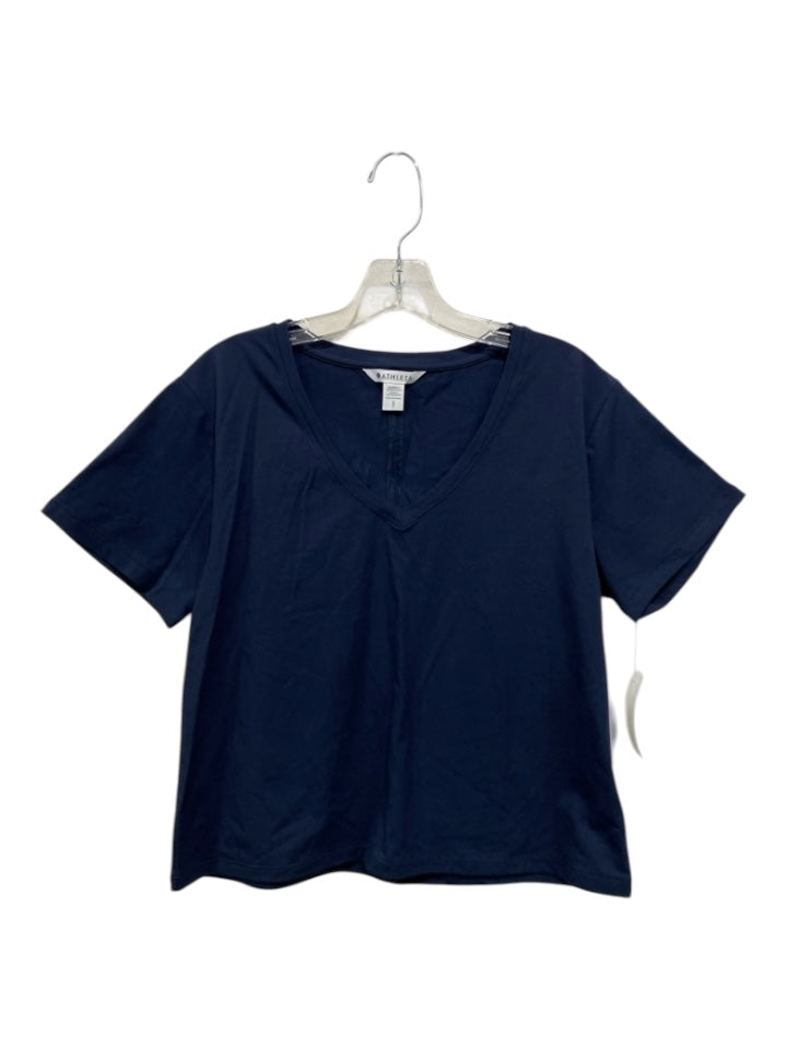 Athleta Size S Navy Blue Cotton & Spandex Short Sleeve V Neck Top