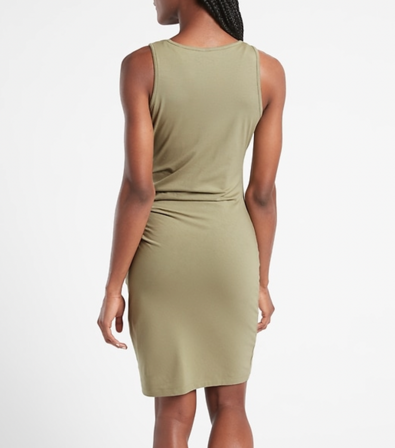 Athleta Shadow Olive Sleeveless Ruched Bodycon Della Dress