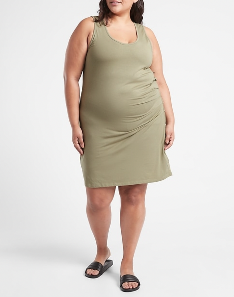 Athleta Shadow Olive Sleeveless Ruched Bodycon Della Dress