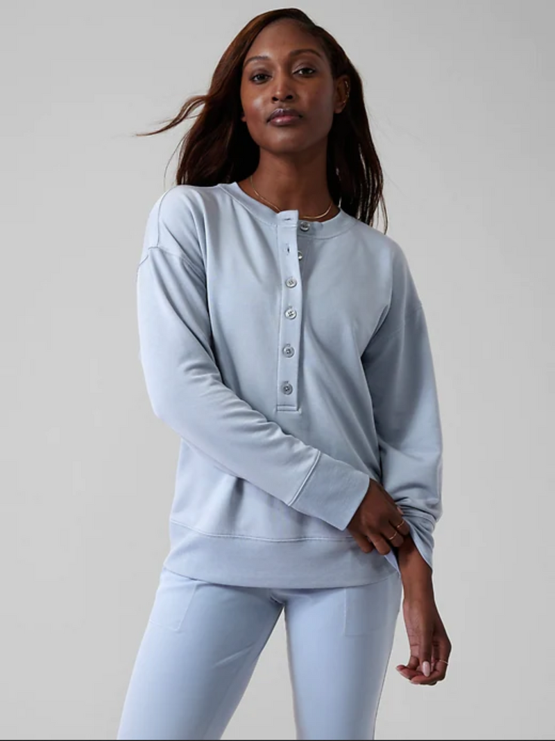 Athleta Blue Star Long Sleeve Balance Henley Sweatshirt