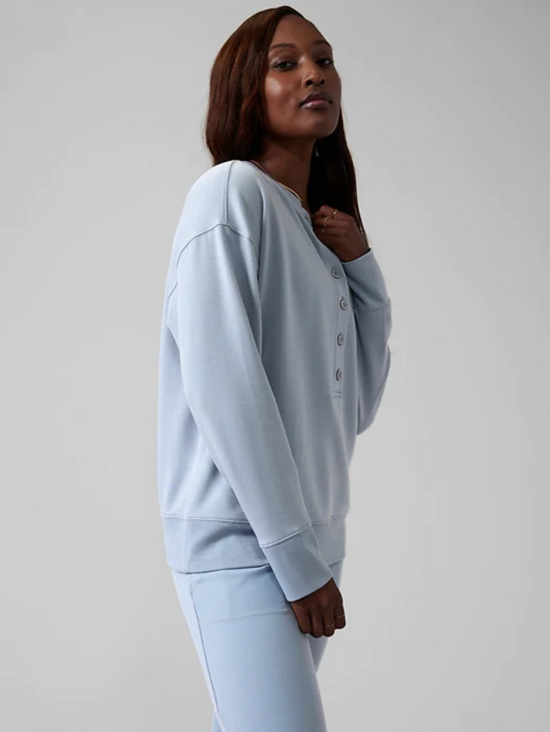Athleta Blue Star Long Sleeve Balance Henley Sweatshirt