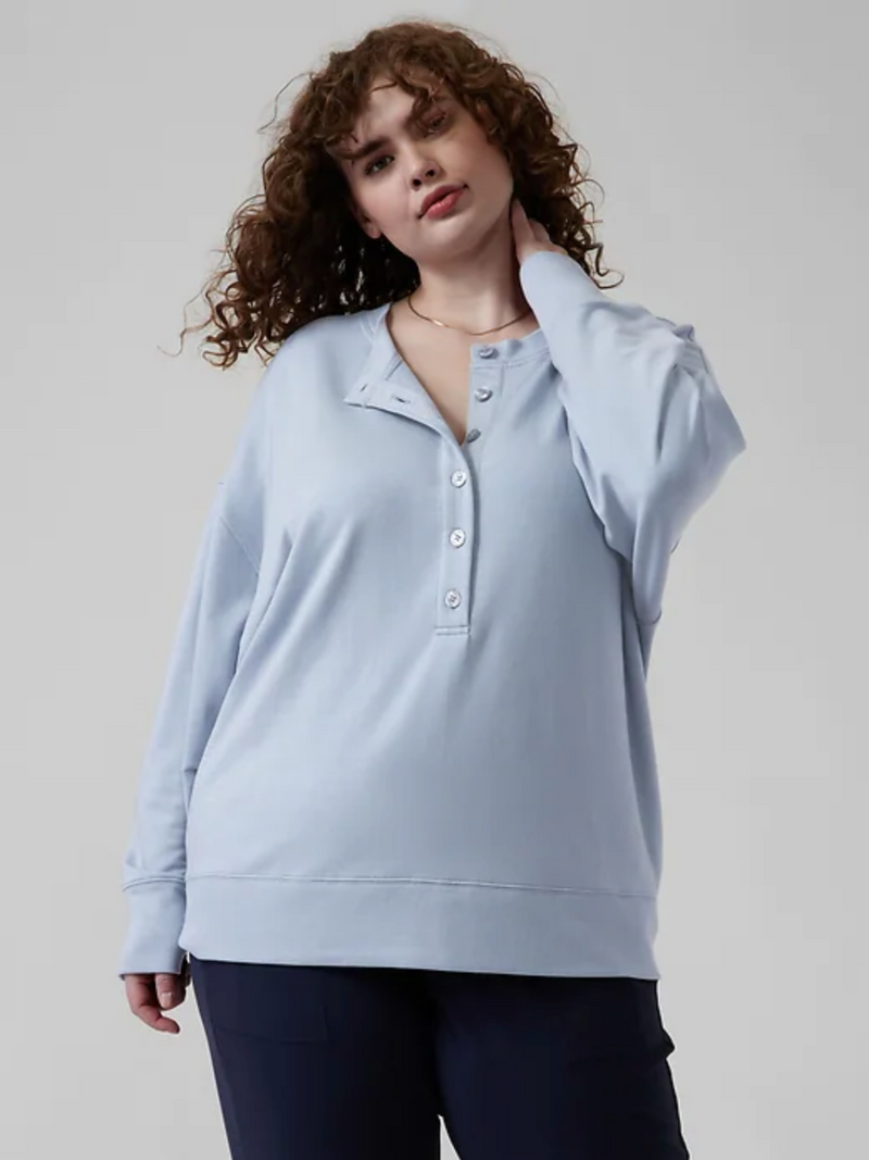 Athleta Blue Star Long Sleeve Balance Henley Sweatshirt