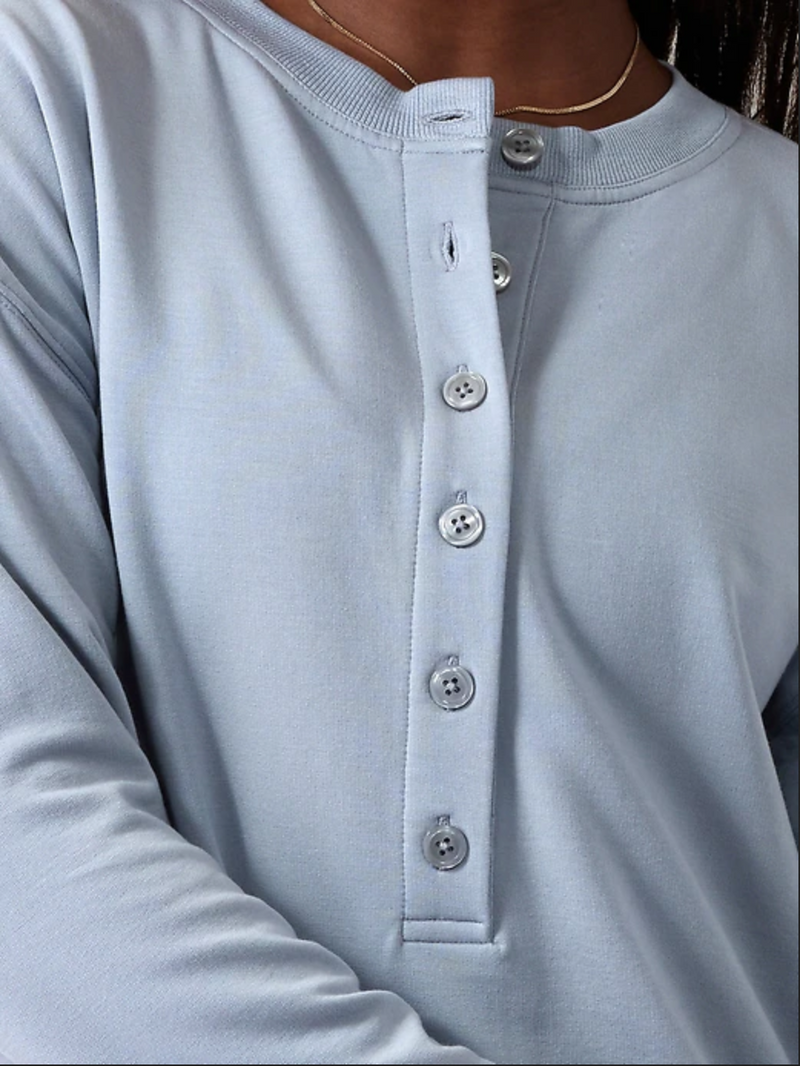 Athleta Blue Star Long Sleeve Balance Henley Sweatshirt