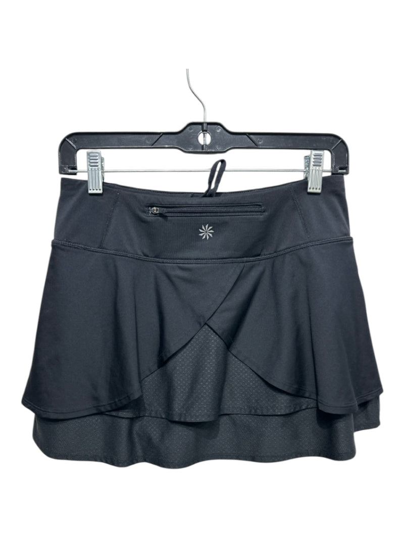 Athleta Size XS Black Nylon Blend Mesh Detail Skort Ruffle Accent Skirt