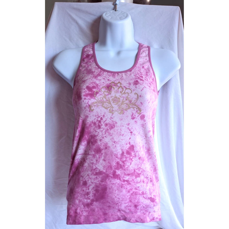 ATHLETA Pink Tank Top Tie Dye with Golden Swirl Decal Size S