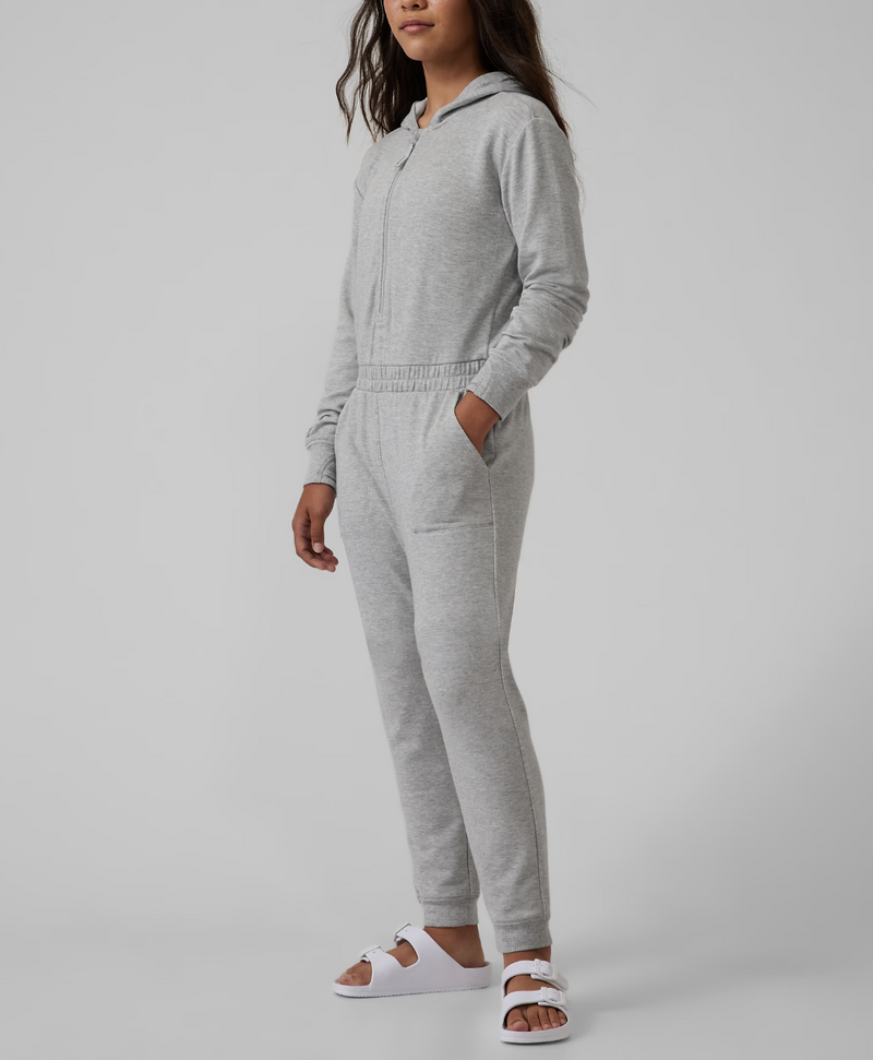 Athleta Girl Heather Grey Onesie of a Kind Hooded Jumpsuit