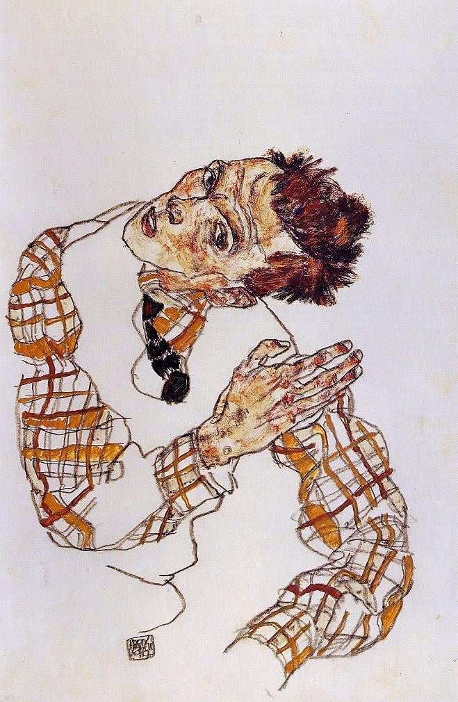Self Portrait by Egon Schiele - Hand Painted Oil Painting