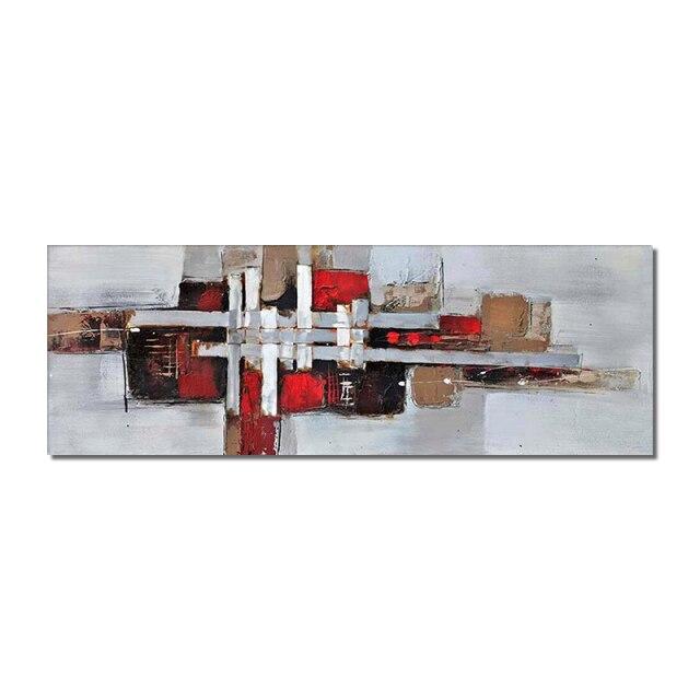 Abstract Red Geometric Oil Painting On Canvas Hand Painted Modern Decor