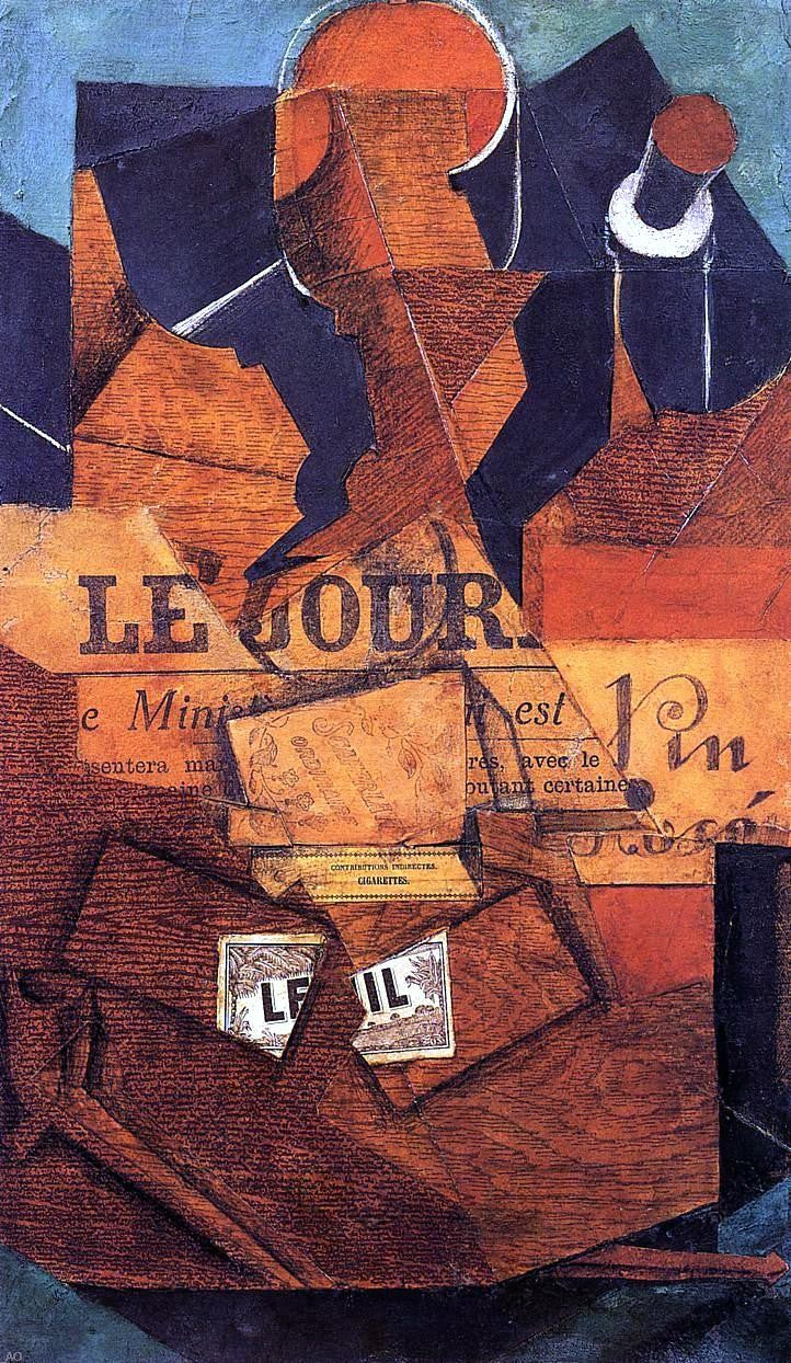 Tobacco, Newspaper and Bottle of Wine by Juan Gris - Hand Painted Oil Painting