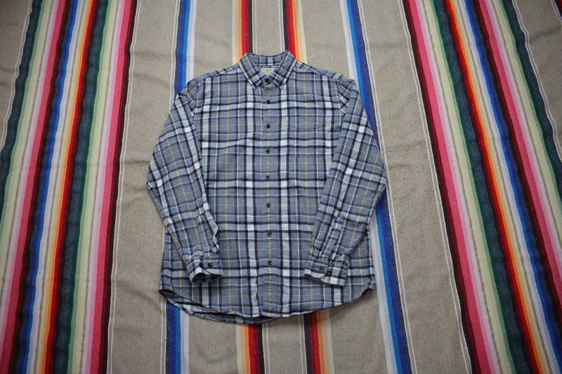 2000s/2010s LL Bean Grey Plaid Flannel Button Down Shirt Size L