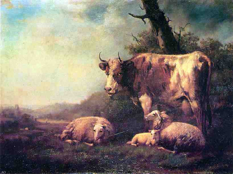 Cattle and Sheep in a Landscape by Eugene Verboeckhoven - Hand Painted Oil Painting