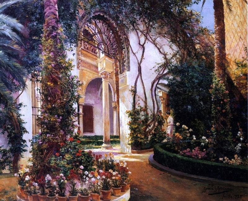 Seville Patio by Manuel Garcia Y Rodriguez - Hand Painted Oil Painting