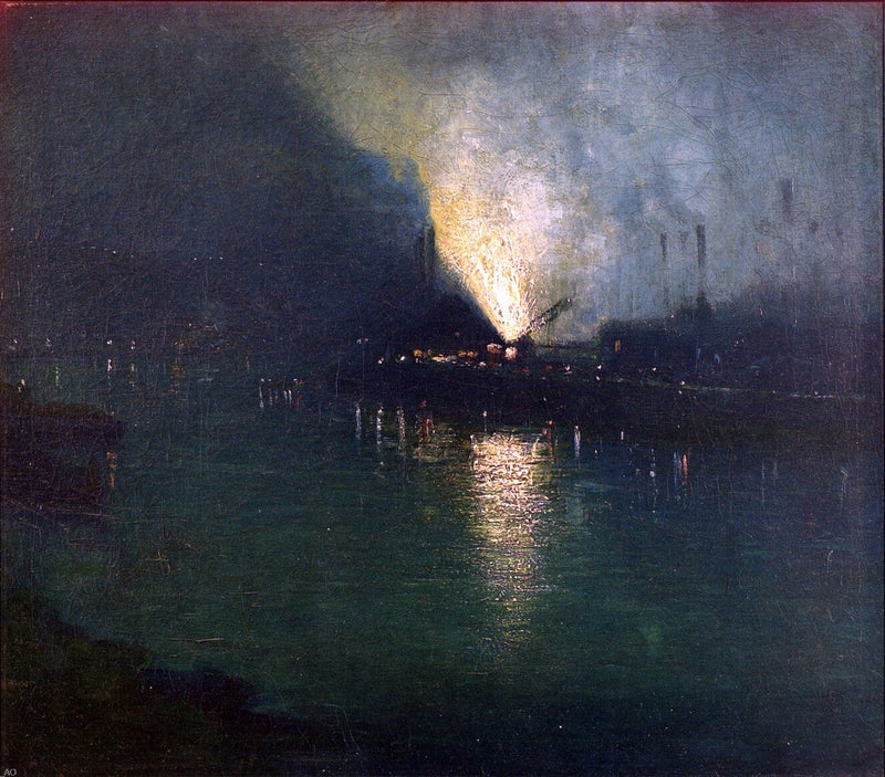 Steel Mills - Nocturne, Pittsburgh by Aaron Harry Gorson - Hand Painted Oil Painting