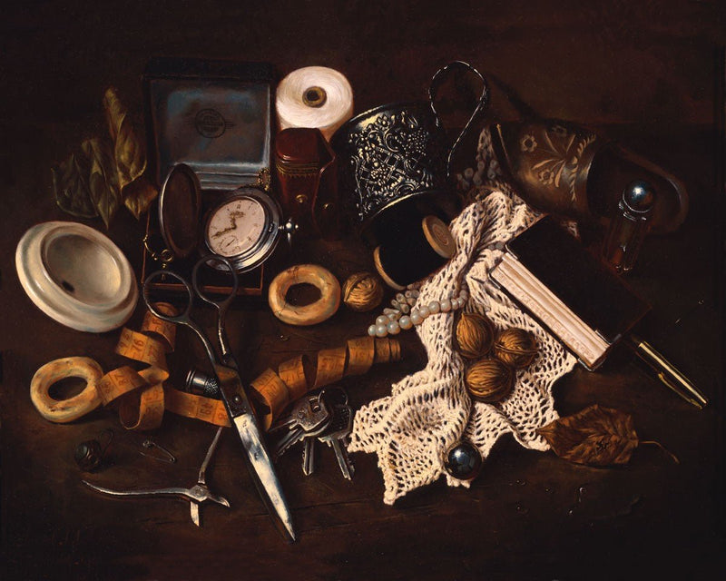 Still Life with Vintage Objects and Lace