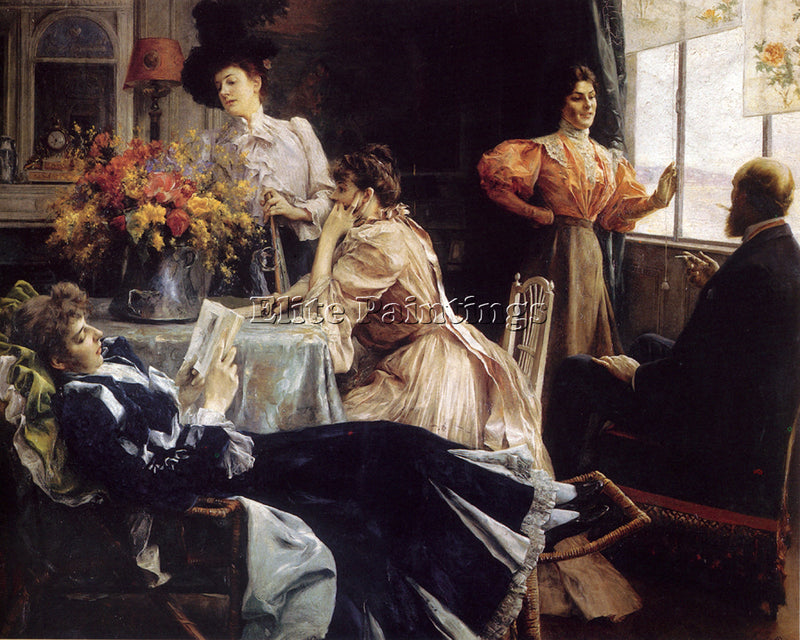 JULIUS LEBLANC STEWART AT HOME ARTIST PAINTING REPRODUCTION HANDMADE OIL CANVAS