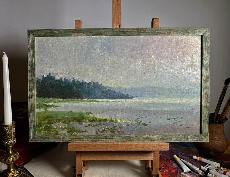 Oil painting Tranquility by the river Tatyana Derdey
