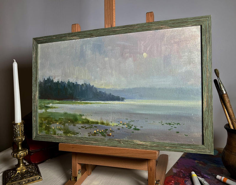 Oil painting Tranquility by the river Tatyana Derdey