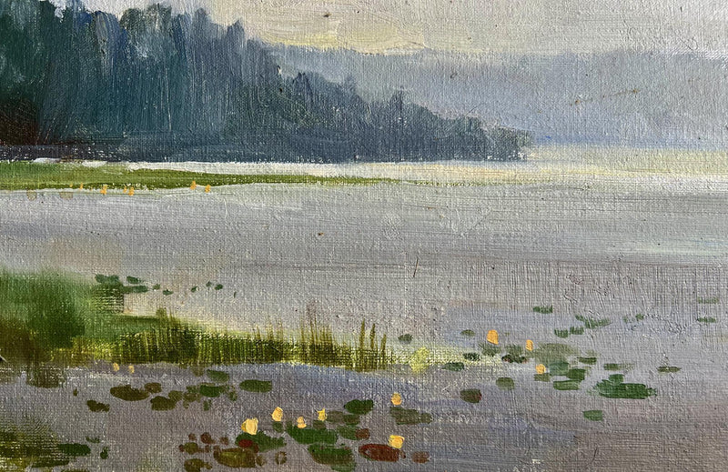 Oil painting Tranquility by the river Tatyana Derdey