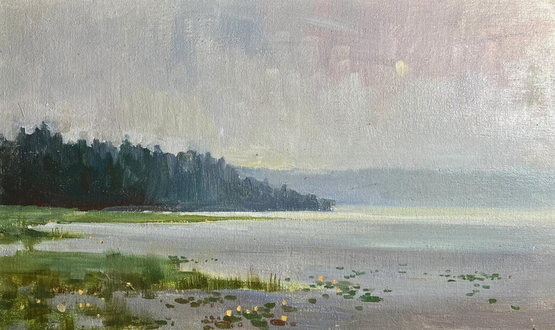 Oil painting Tranquility by the river Tatyana Derdey