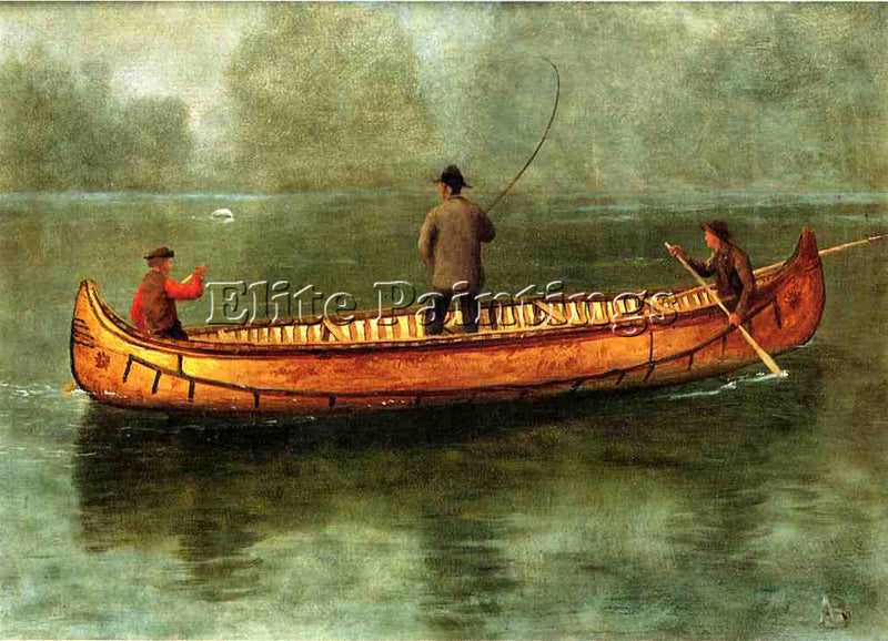 ALBERT BIERSTADT FISHING FROM A CANOE ARTIST PAINTING REPRODUCTION HANDMADE OIL