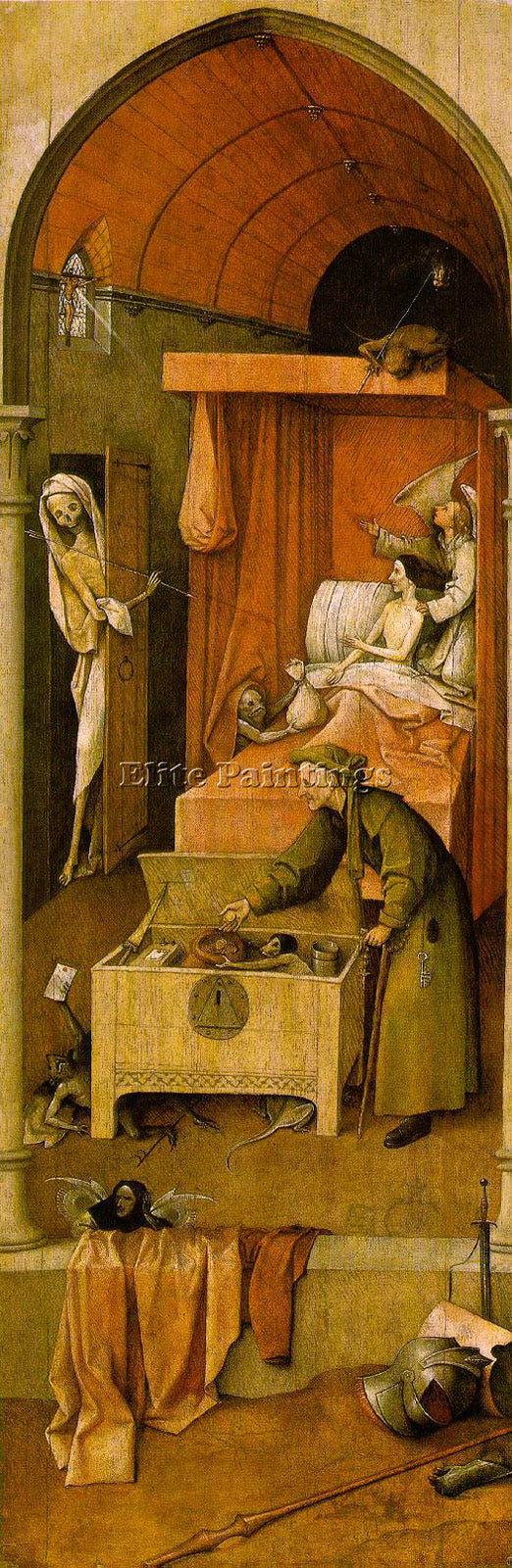 HIERONYMUS BOSCH DEATH AND THE MISER ARTIST PAINTING REPRODUCTION HANDMADE OIL