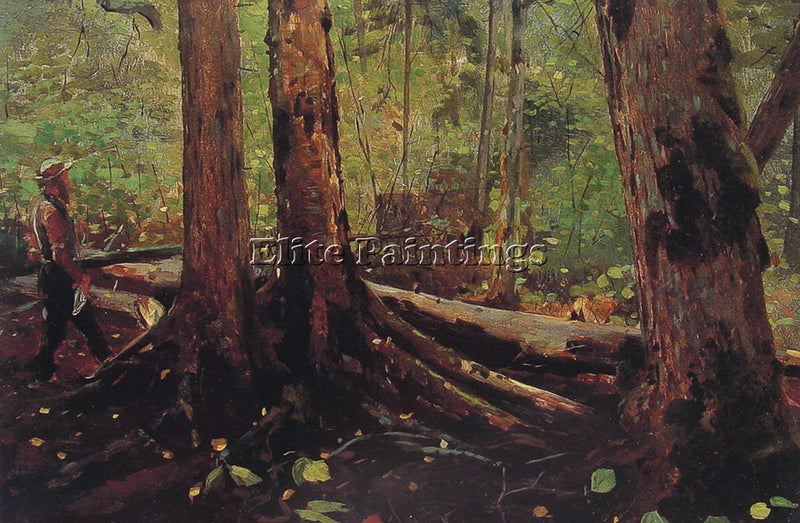 WINSLOW HOMER WOODCHOPPER IN THE ADIRONDACKS ARTIST PAINTING HANDMADE OIL CANVAS