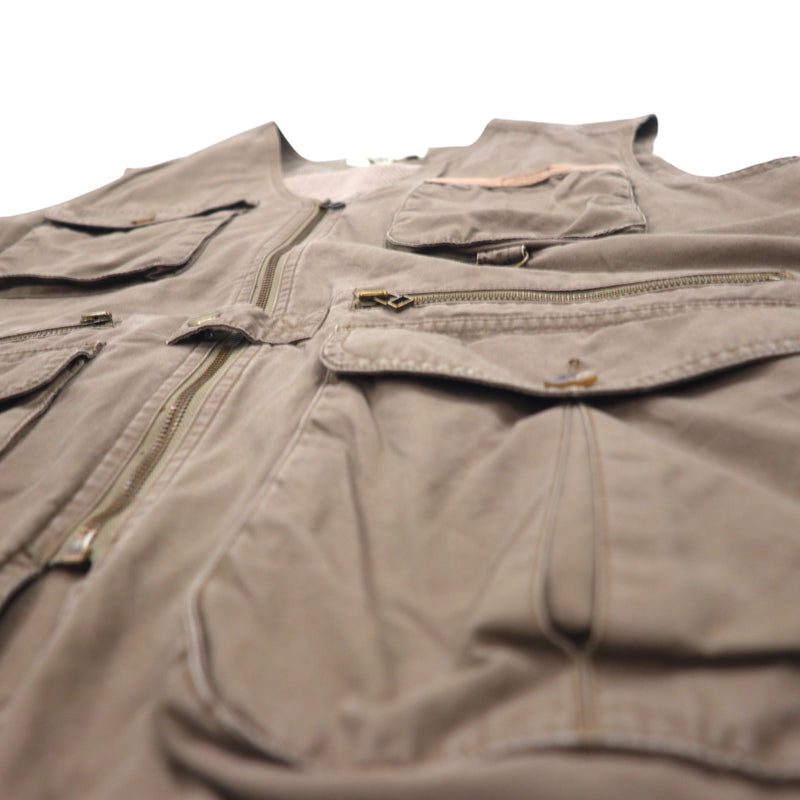 Eddie Bauer 90年代 フィッシングベスト M カーキ コットン メッシュ切り替え ドローコード