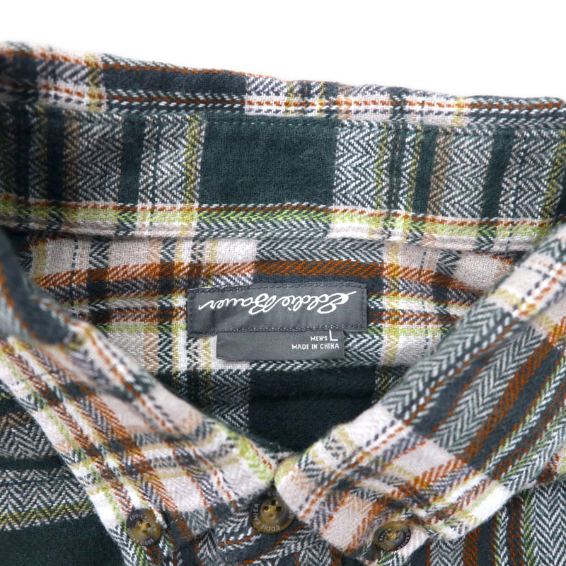 Eddie Bauer フランネル ボタンダウンシャツ L グリーン コットン