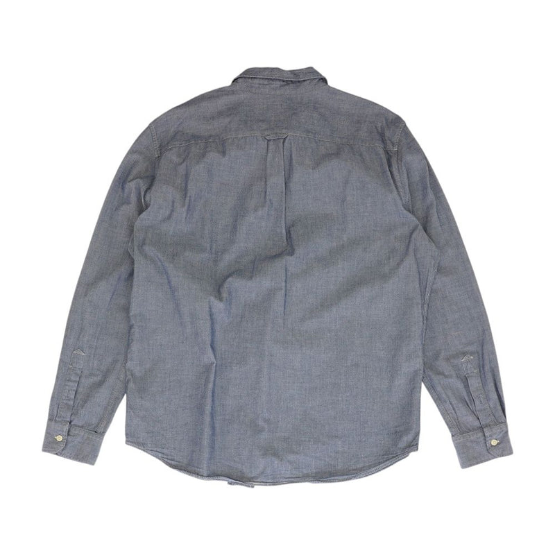 Blue Solid Long Sleeve Button Down