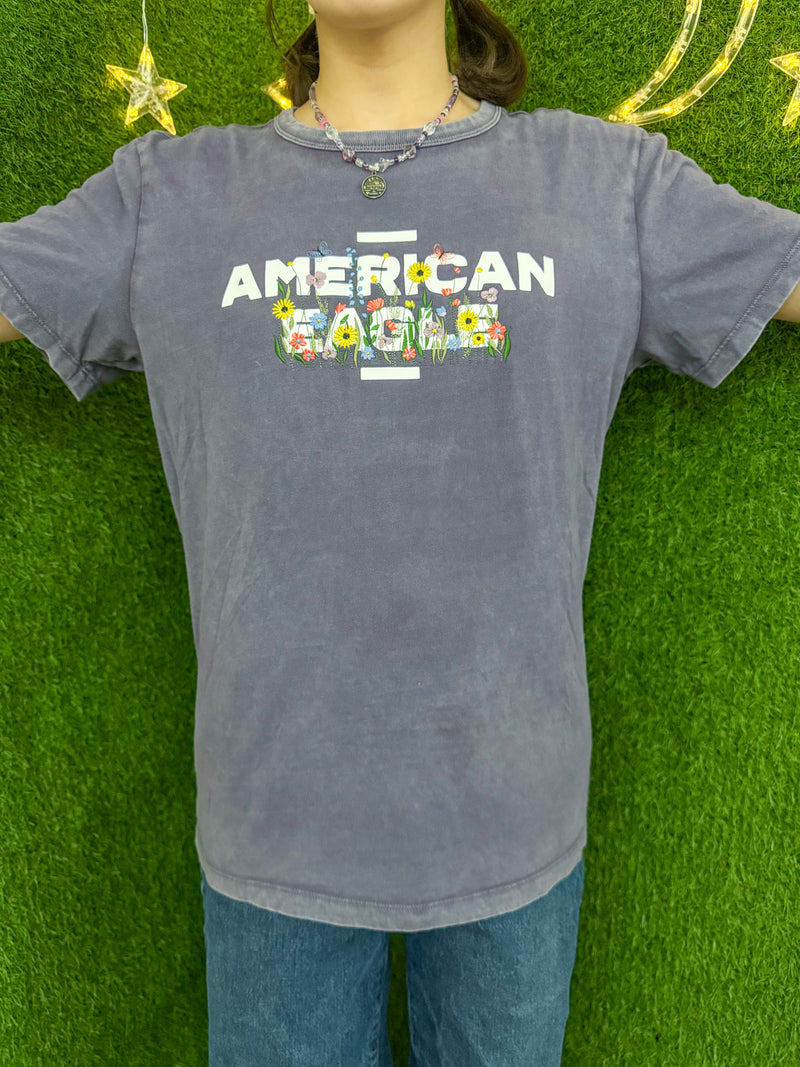 Floral American Eagle Purple T-Shirt S