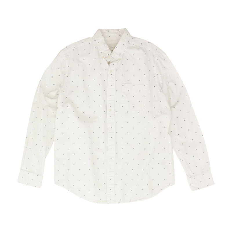 White Graphic Long Sleeve Button Down