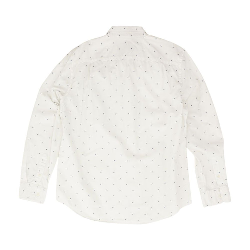White Graphic Long Sleeve Button Down