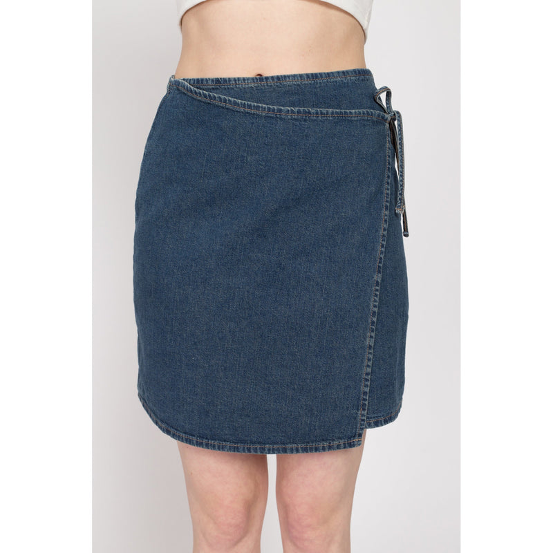 XS 90s Denim Low Rise Wrap Mini Skirt