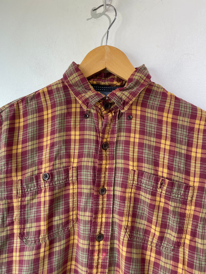 LL Bean Maroon & Yellow Plaid Flannel Shirt