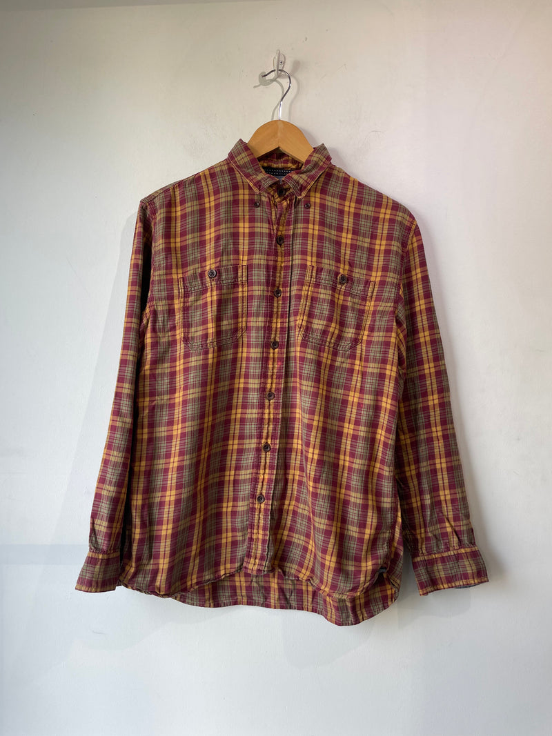 LL Bean Maroon & Yellow Plaid Flannel Shirt