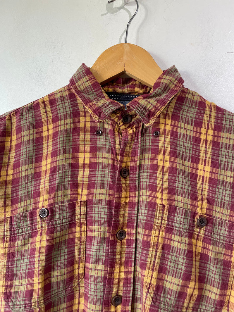 LL Bean Maroon & Yellow Plaid Flannel Shirt