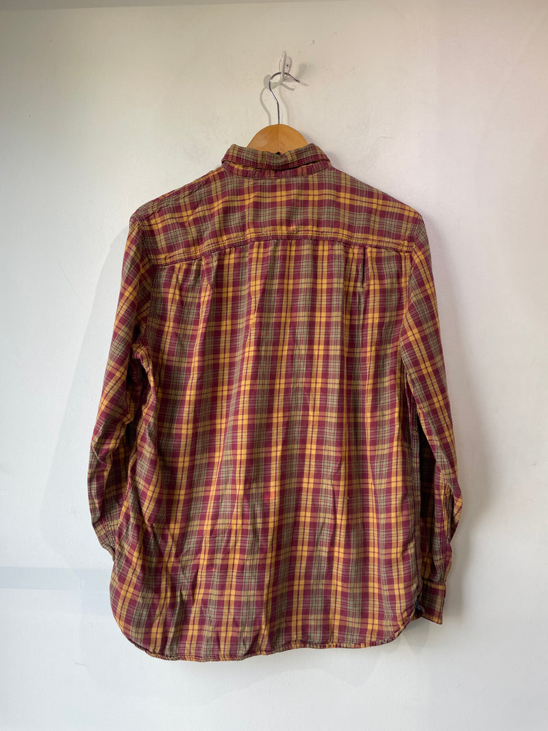LL Bean Maroon & Yellow Plaid Flannel Shirt