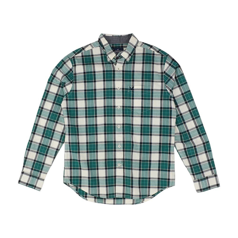 Green Plaid Long Sleeve Button Down