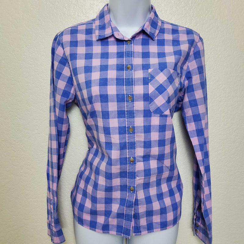 American Eagle Pink & Blue Checkered Button-Up Shirt, Women's Small