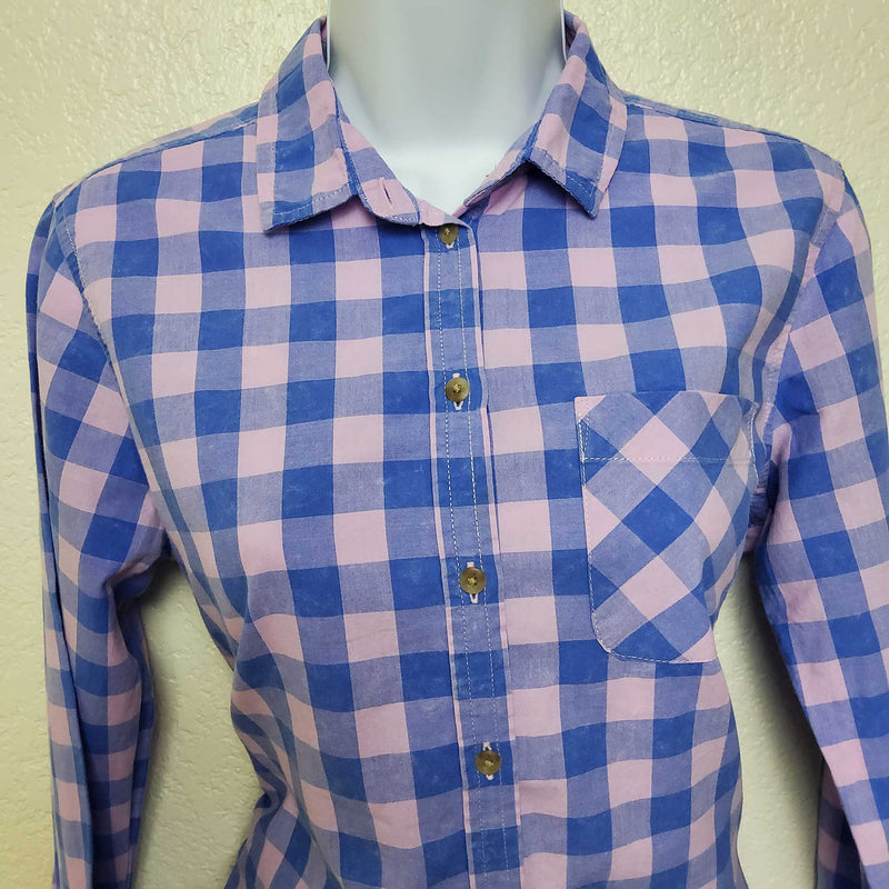 American Eagle Pink & Blue Checkered Button-Up Shirt, Women's Small