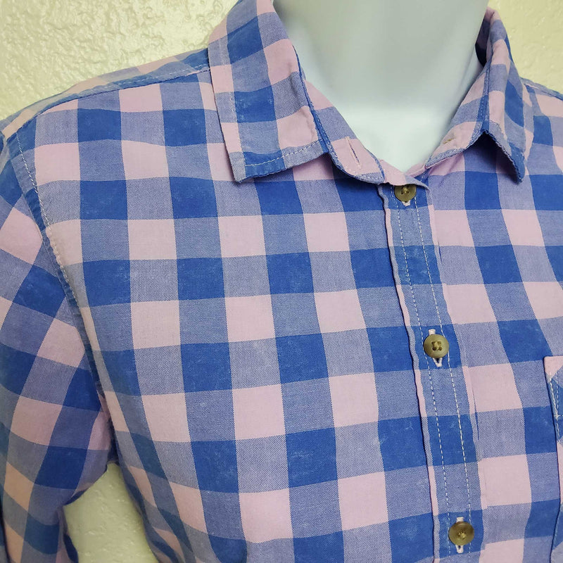 American Eagle Pink & Blue Checkered Button-Up Shirt, Women's Small