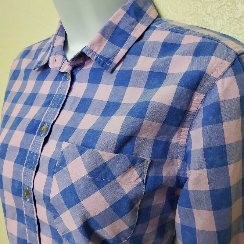 American Eagle Pink & Blue Checkered Button-Up Shirt, Women's Small