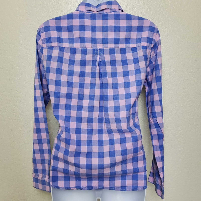American Eagle Pink & Blue Checkered Button-Up Shirt, Women's Small