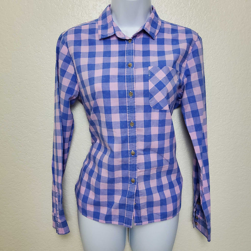 American Eagle Pink & Blue Checkered Button-Up Shirt, Women's Small