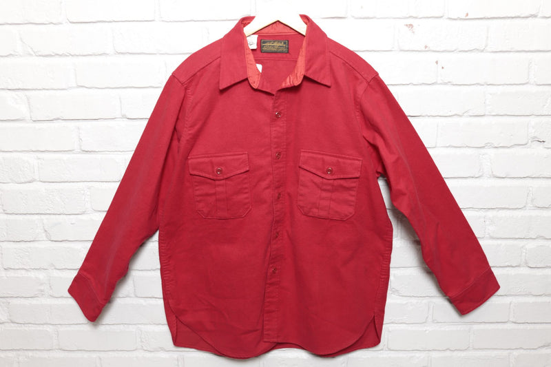 80s Vintage Eddie Bauer Red Flannel Button Down Shirt Size XL