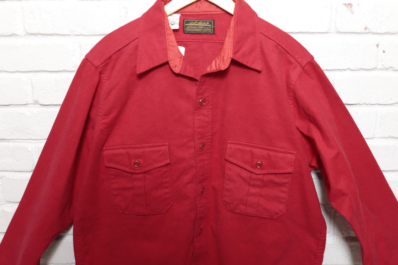 80s Vintage Eddie Bauer Red Flannel Button Down Shirt Size XL