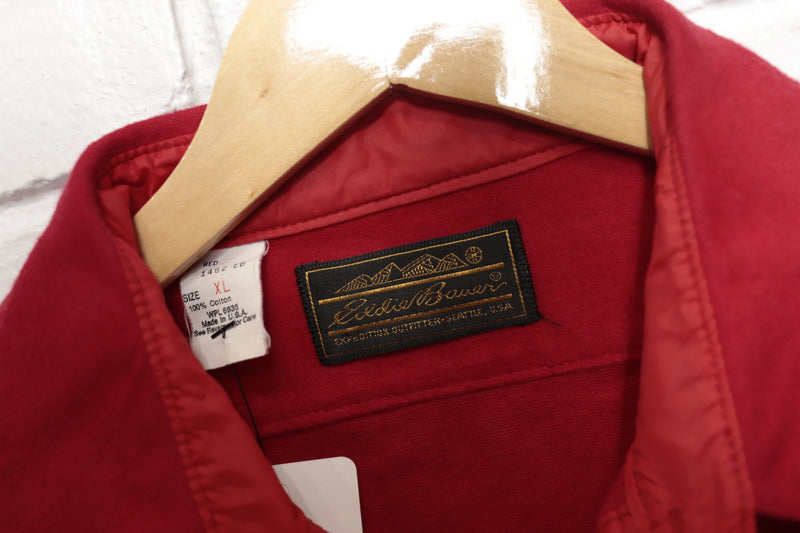 80s Vintage Eddie Bauer Red Flannel Button Down Shirt Size XL