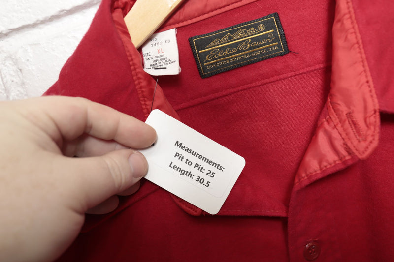 80s Vintage Eddie Bauer Red Flannel Button Down Shirt Size XL